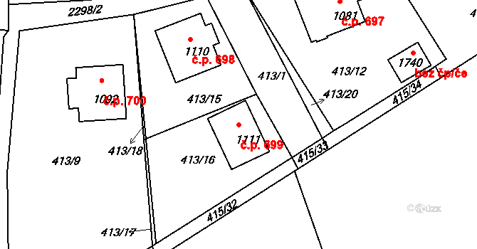 Rožmitál pod Třemšínem 699 na parcele st. 1111 v KÚ Rožmitál pod Třemšínem, Katastrální mapa