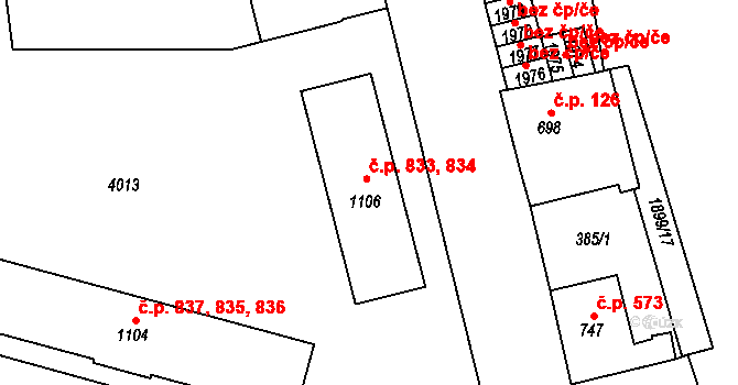 Vrchlabí 833,834 na parcele st. 1106 v KÚ Vrchlabí, Katastrální mapa