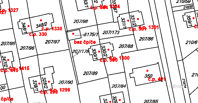 Sezimovo Ústí 300 na parcele st. 330/1 v KÚ Sezimovo Ústí, Katastrální mapa