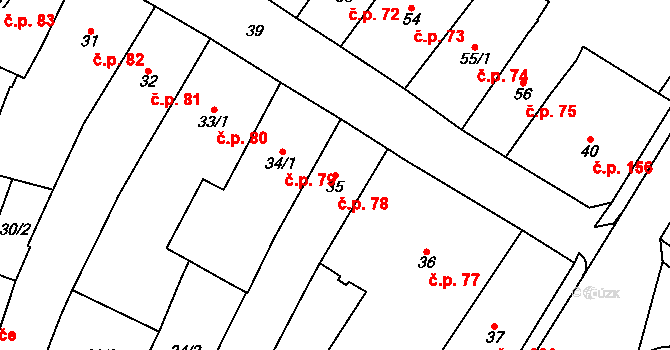 Chomutov 78 na parcele st. 35 v KÚ Chomutov I, Katastrální mapa