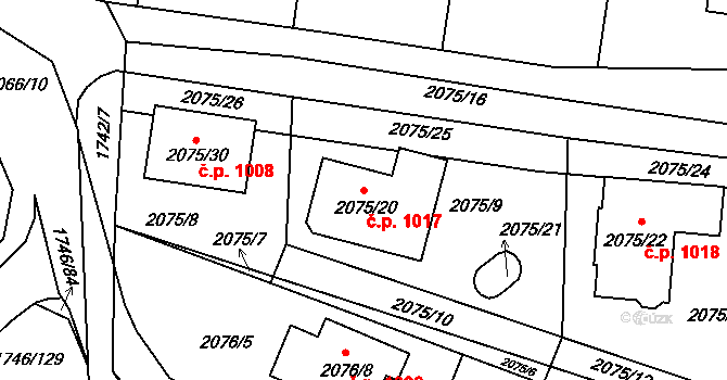 Liberec XIV-Ruprechtice 1017, Liberec na parcele st. 2075/20 v KÚ Ruprechtice, Katastrální mapa