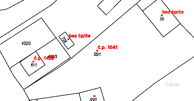 Předklášteří 1041 na parcele st. 55/1 v KÚ Předklášteří, Katastrální mapa