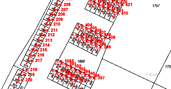 Kuřim 400 na parcele st. 3939 v KÚ Kuřim, Katastrální mapa