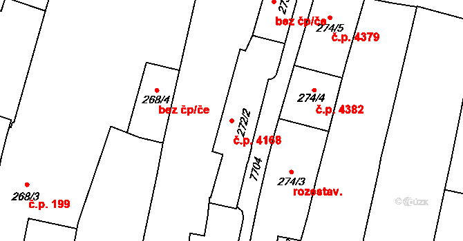 Prostějov 4168 na parcele st. 272/2 v KÚ Prostějov, Katastrální mapa