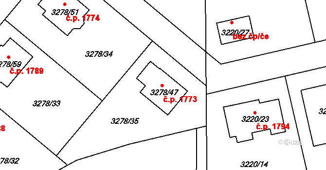 Chotěboř 1773 na parcele st. 3278/47 v KÚ Chotěboř, Katastrální mapa