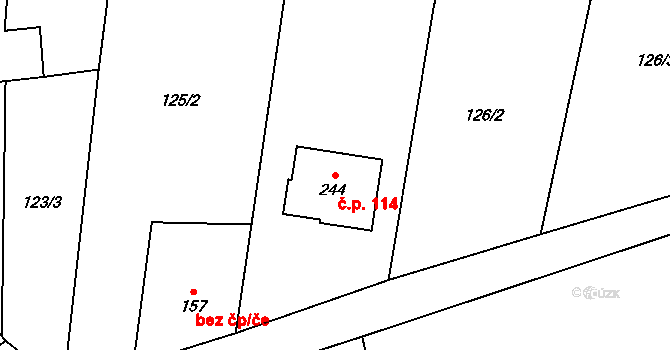 Malhotice 114 na parcele st. 244 v KÚ Malhotice, Katastrální mapa