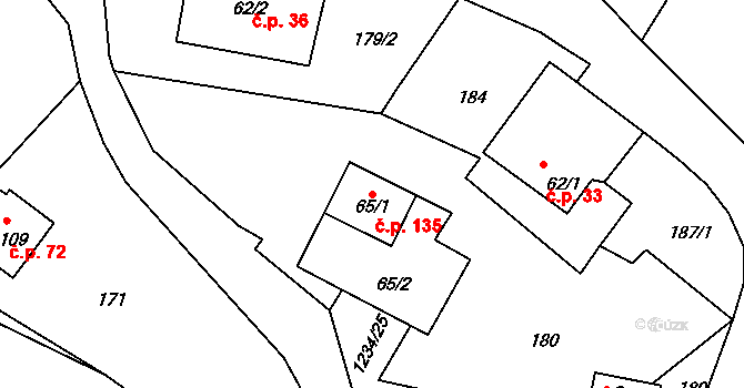 Javorník 135 na parcele st. 65/1 v KÚ Javorník u Svitav, Katastrální mapa
