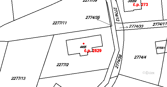 Rožnov pod Radhoštěm 2529 na parcele st. 4465 v KÚ Rožnov pod Radhoštěm, Katastrální mapa