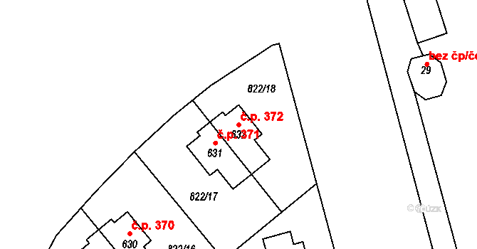 Hrochův Týnec 372 na parcele st. 632 v KÚ Hrochův Týnec, Katastrální mapa