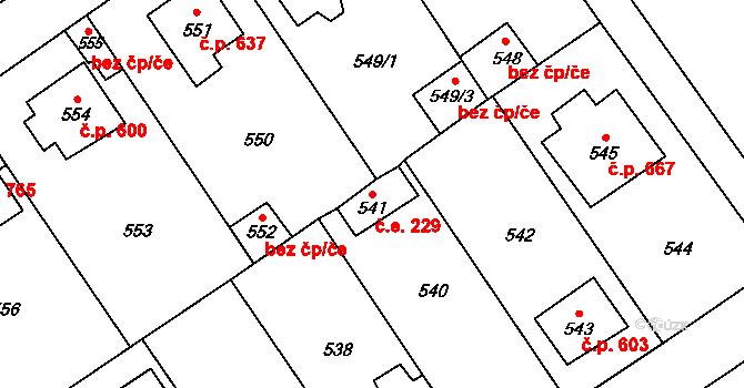 Dobřichovice 229 na parcele st. 541 v KÚ Dobřichovice, Katastrální mapa