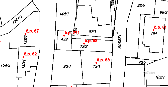Kostelec 98, Zlín na parcele st. 12/2 v KÚ Kostelec u Zlína, Katastrální mapa