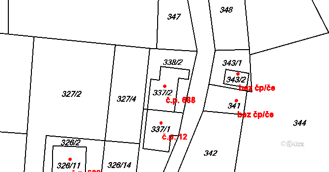 Fryčovice 688 na parcele st. 337/2 v KÚ Fryčovice, Katastrální mapa