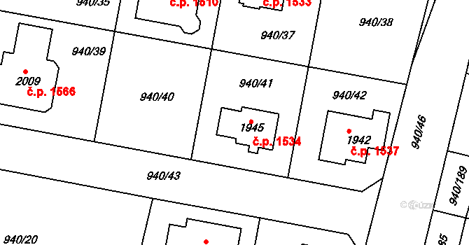 Ivančice 1534 na parcele st. 1945 v KÚ Ivančice, Katastrální mapa