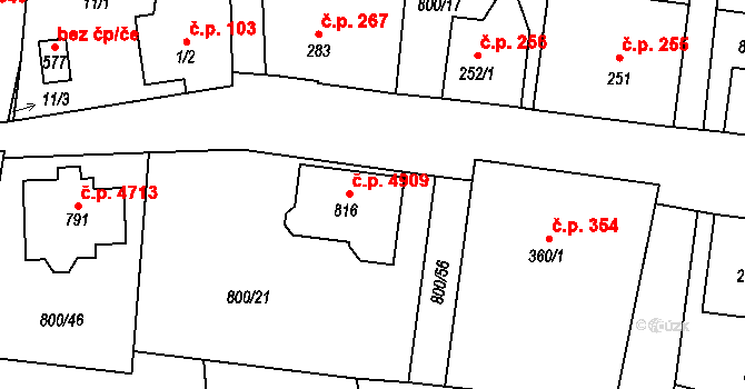 Kokonín 4909, Jablonec nad Nisou na parcele st. 816 v KÚ Kokonín, Katastrální mapa