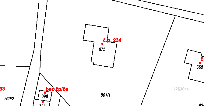 Alšovice 234, Pěnčín na parcele st. 675 v KÚ Alšovice, Katastrální mapa