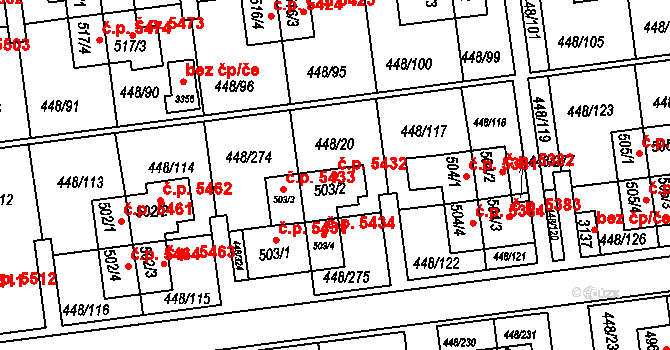 Otrokovice 5432 na parcele st. 503/2 v KÚ Otrokovice, Katastrální mapa