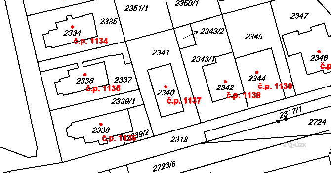 Vršovice 1137, Praha na parcele st. 2340 v KÚ Vršovice, Katastrální mapa