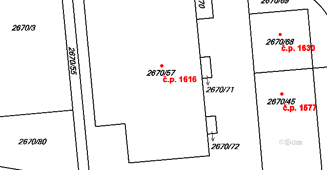 Kyje 1616, Praha na parcele st. 2670/57 v KÚ Kyje, Katastrální mapa