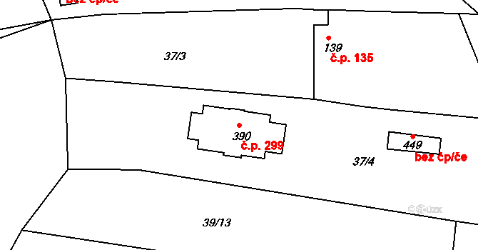 Tachlovice 299 na parcele st. 390 v KÚ Tachlovice, Katastrální mapa