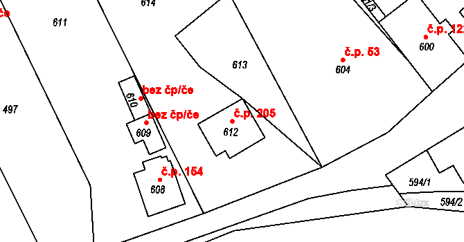 Loučky 205, Zátor na parcele st. 612 v KÚ Loučky u Zátoru, Katastrální mapa
