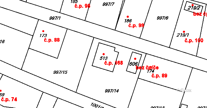 Pecerady 168, Týnec nad Sázavou na parcele st. 513 v KÚ Pecerady, Katastrální mapa