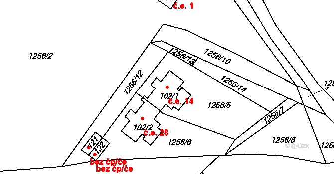 Jáma 14, Mičovice na parcele st. 102/1 v KÚ Jáma, Katastrální mapa