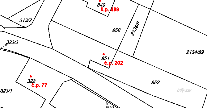 Krásné Pole 202, Ostrava na parcele st. 851 v KÚ Krásné Pole, Katastrální mapa