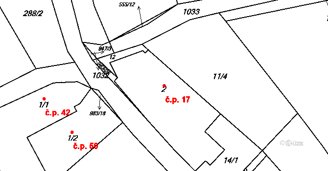 Kundratice 17, Rozsochy na parcele st. 2 v KÚ Kundratice u Rozsoch, Katastrální mapa
