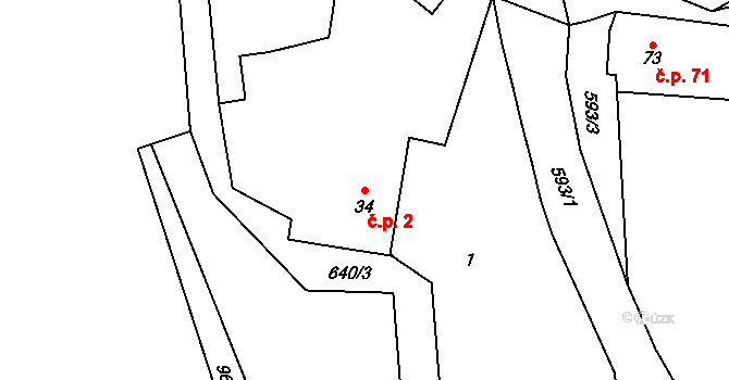 Mokřina 2, Milíkov na parcele st. 34 v KÚ Mokřina, Katastrální mapa