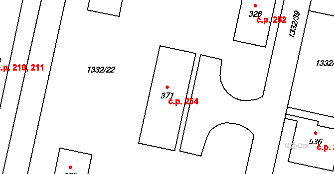 Kudlov 254, Zlín na parcele st. 371 v KÚ Kudlov, Katastrální mapa