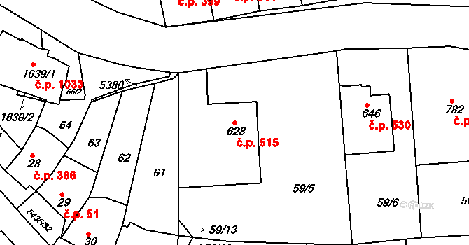 Bojkovice 515 na parcele st. 628 v KÚ Bojkovice, Katastrální mapa