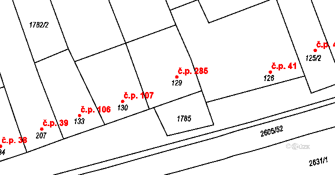 Nedachlebice 285 na parcele st. 129 v KÚ Nedachlebice, Katastrální mapa