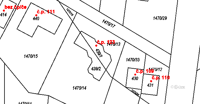 Třemblat 123, Ondřejov na parcele st. 439/1 v KÚ Třemblat, Katastrální mapa