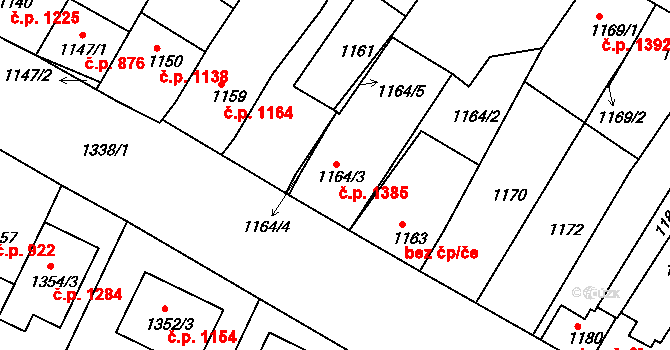 Ratíškovice 1385 na parcele st. 1164/3 v KÚ Ratíškovice, Katastrální mapa