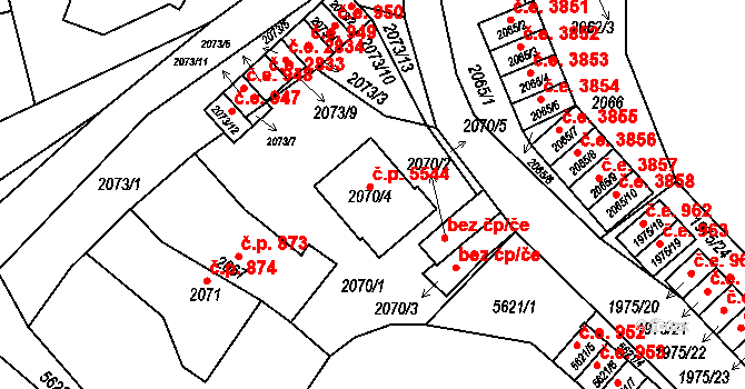 Jihlava 5544 na parcele st. 2070/4 v KÚ Jihlava, Katastrální mapa