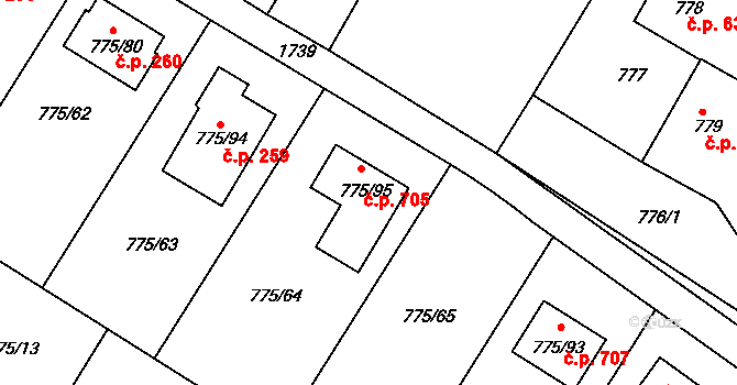 Chabařovice 705 na parcele st. 775/95 v KÚ Chabařovice, Katastrální mapa