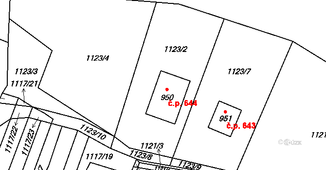 Veřovice 644 na parcele st. 950 v KÚ Veřovice, Katastrální mapa