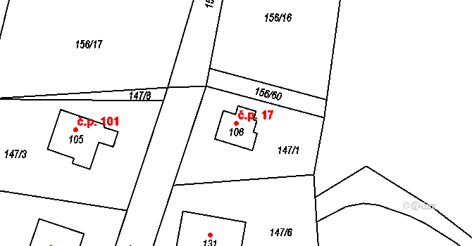 Škrovád 17, Slatiňany na parcele st. 106 v KÚ Škrovád, Katastrální mapa