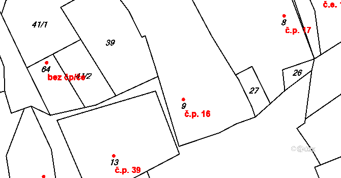 Bílov 16 na parcele st. 9 v KÚ Bílov v Čechách, Katastrální mapa