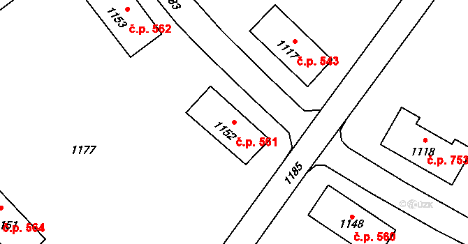 Horní Suchá 561 na parcele st. 1152 v KÚ Horní Suchá, Katastrální mapa