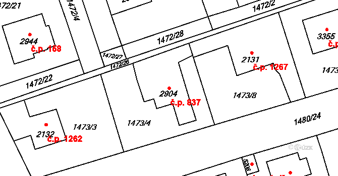Beroun-Město 837, Beroun na parcele st. 2904 v KÚ Beroun, Katastrální mapa