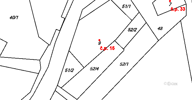 Senešnice 15, Bojanovice na parcele st. 9 v KÚ Senešnice, Katastrální mapa