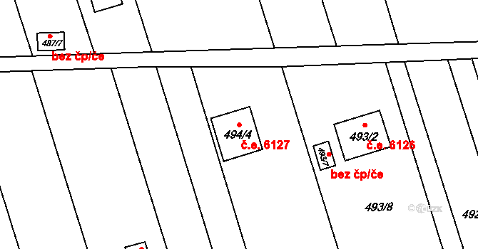 Znojmo 6127 na parcele st. 494/4 v KÚ Znojmo-Louka, Katastrální mapa