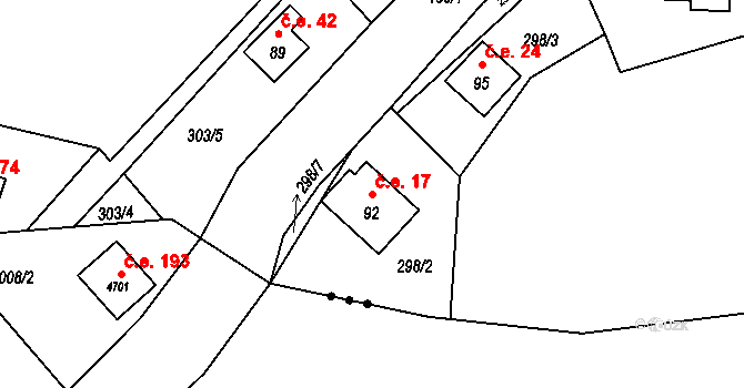 Počaply 17, Sezemice na parcele st. 92 v KÚ Počaply nad Loučnou, Katastrální mapa
