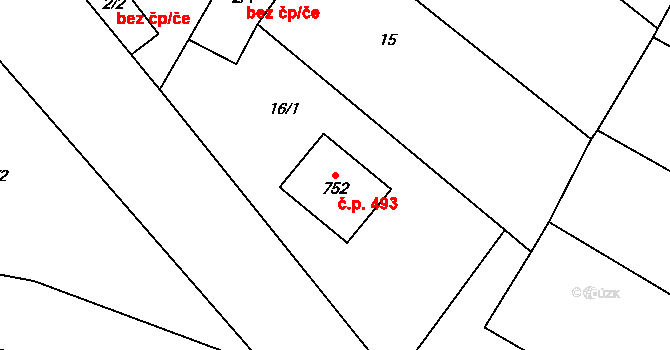 Řevničov 493 na parcele st. 752 v KÚ Řevničov, Katastrální mapa
