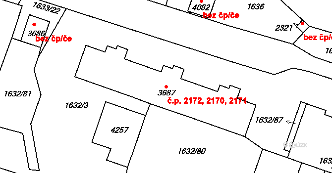 Rakovník II 2170,2171,2172, Rakovník na parcele st. 3687 v KÚ Rakovník, Katastrální mapa