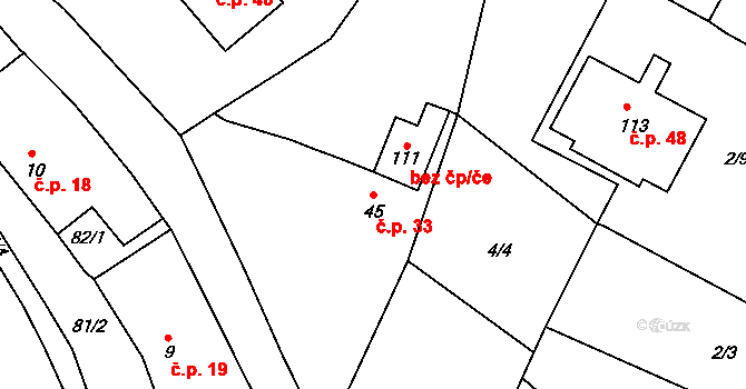 Velký Bor 33, Strunkovice nad Blanicí na parcele st. 45 v KÚ Velký Bor u Strunkovic, Katastrální mapa