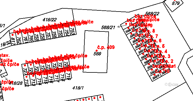 Velešín 409 na parcele st. 569 v KÚ Velešín, Katastrální mapa
