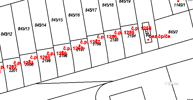 Humpolec 1256 na parcele st. 2196 v KÚ Humpolec, Katastrální mapa