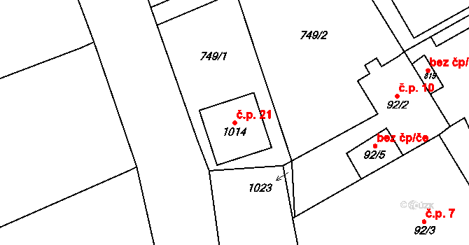Hrubý Rohozec 21, Turnov na parcele st. 1014 v KÚ Daliměřice, Katastrální mapa